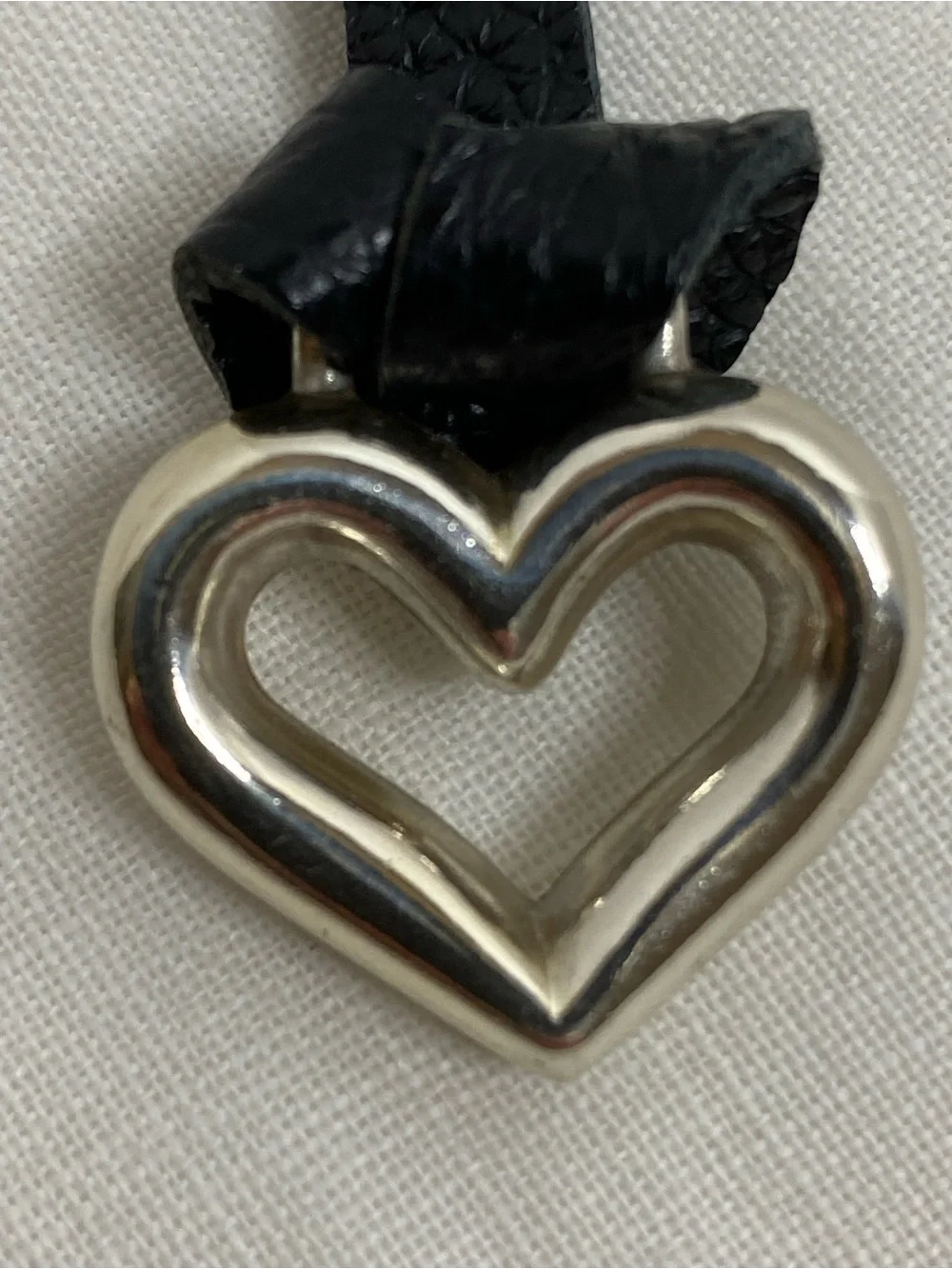Brighton Heart Key Chain Charm Fob Black Pebbled Leather Silver Tone